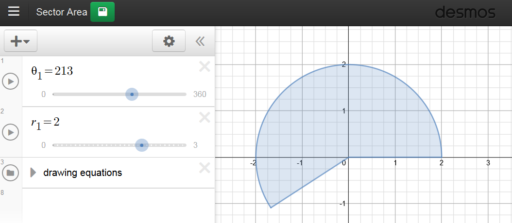 Desmos area of a sector
